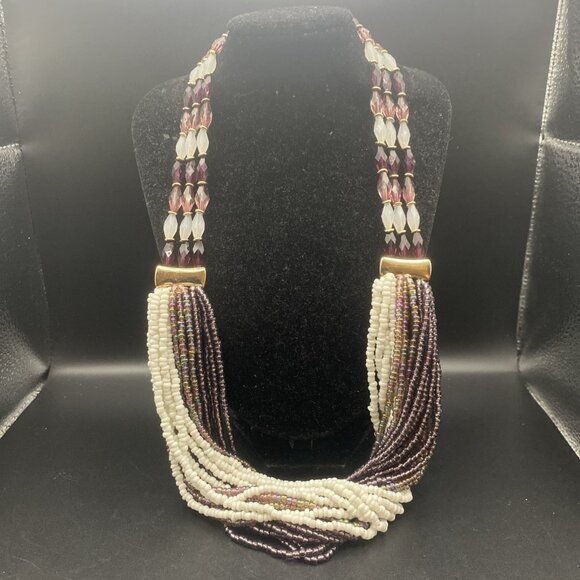 Lot of 3 Boho Statement Necklaces Multistrand Seed Beads Acrylic Bib Art Glass - Picture 2 of 13